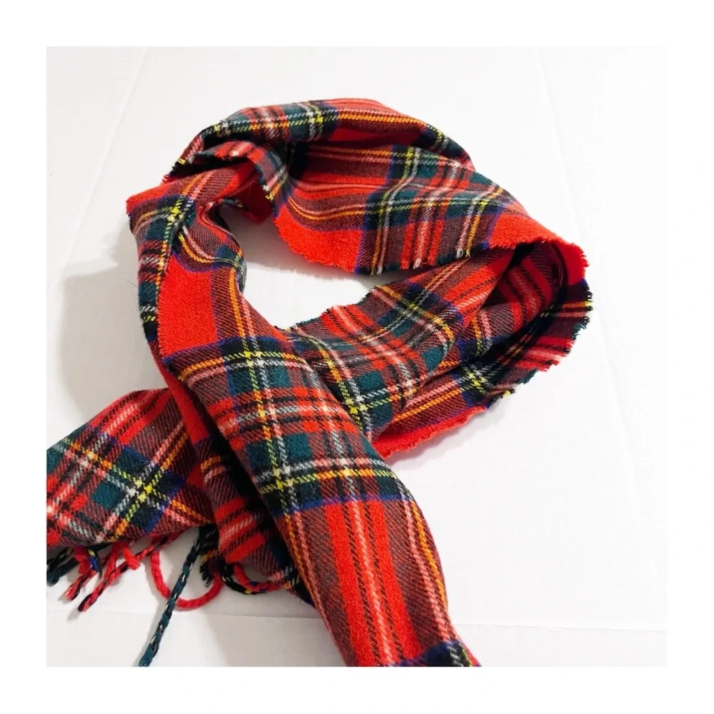 James Dalgliesh Red and Black Tartan Wool Scarf with Fringe Made in Scotland